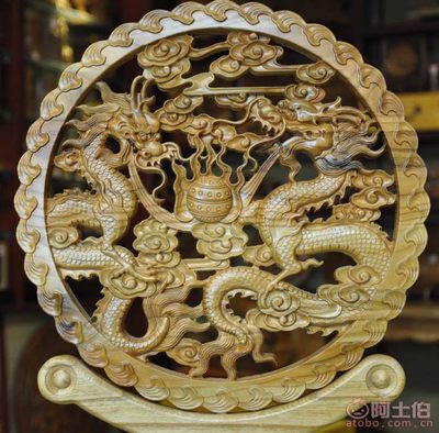 福运双至，守护安宁 探秘福临桃木双龙护主插屏FL-2423